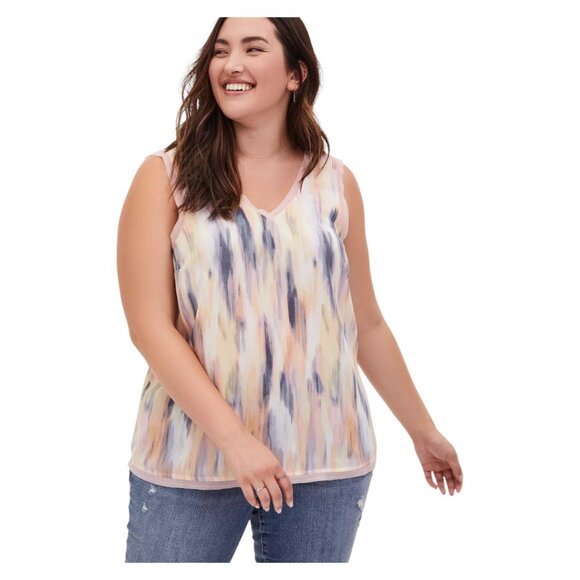 Torrid 2X Georgette Tank Top | Stripe White | Chiffon Trim | Plus Size 2X - Picture 1 of 16